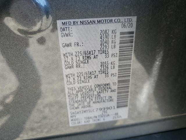 5N1AT2MT5LC799901 - 2020 NISSAN ROGUE S GRAY photo 12