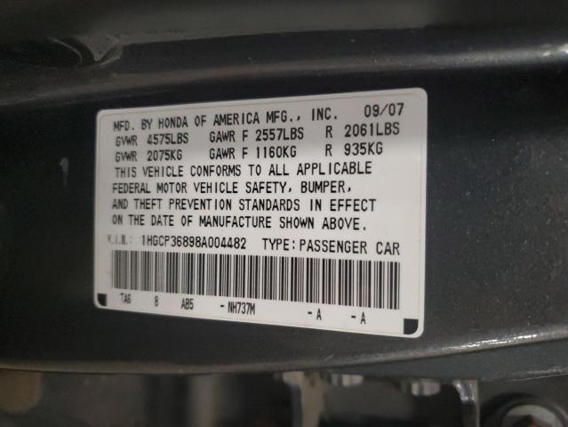 1HGCP36898A004482 - 2008 HONDA ACCORD EXL GRAY photo 12