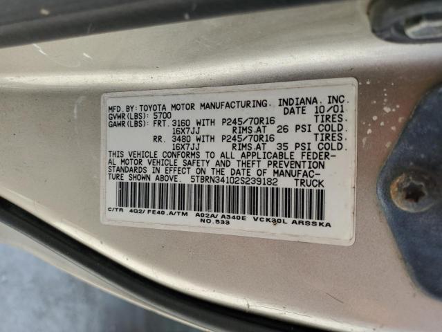 5TBRN34102S239182 - 2002 TOYOTA TUNDRA ACCESS CAB SR5 BEIGE photo 13