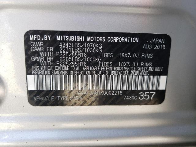 JA4AP3AU1KU002218 - 2019 MITSUBISHI OUTLANDER ES SILVER photo 12