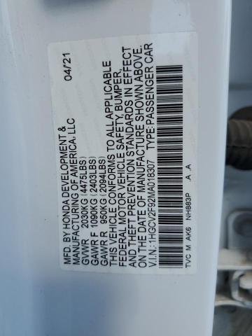 1HGCV2F92MA018307 - 2021 HONDA ACCORD TOURING WHITE photo 13