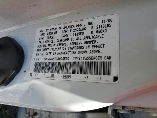 19UUA76527A009590 - 2007 ACURA TL TYPE S WHITE photo 12