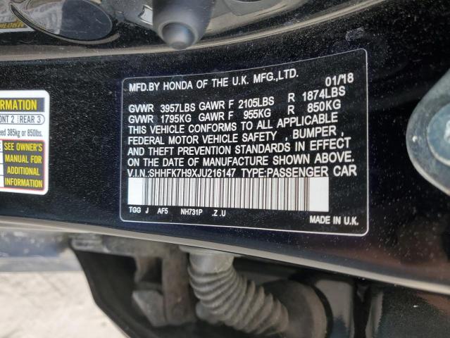 SHHFK7H9XJU216147 - 2018 HONDA CIVIC SPORT TOURING BLACK photo 13