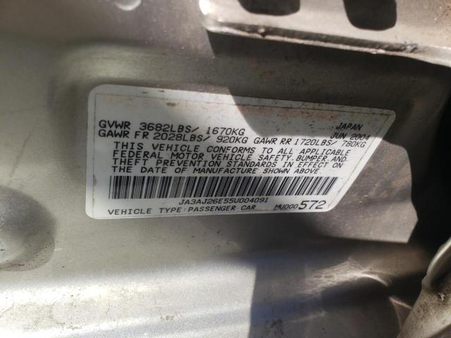 JA3AJ26E55U004091 - 2005 MITSUBISHI LANCER ES SILVER photo 12