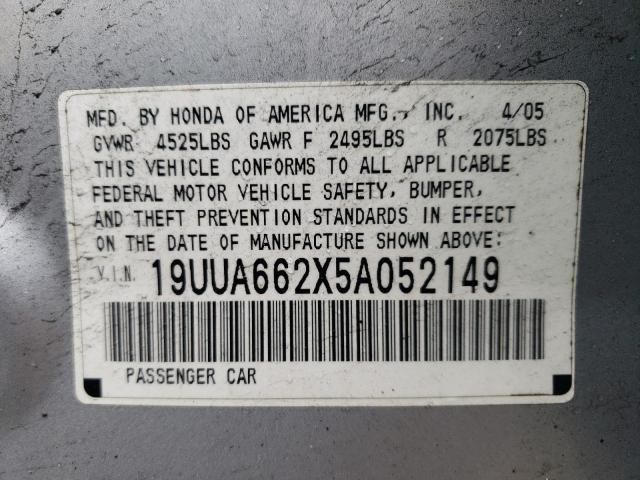 19UUA662X5A052149 - 2005 ACURA TL SILVER photo 12