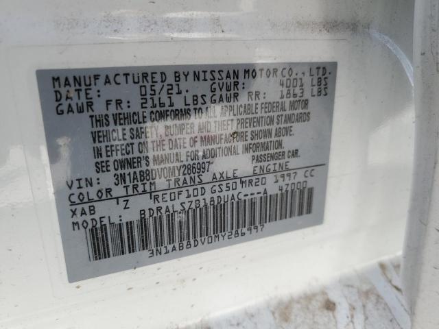 3N1AB8DV0MY286997 - 2021 NISSAN SENTRA SR WHITE photo 12