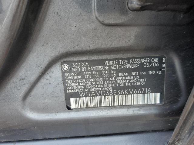 WBAVD33536KV66716 - 2006 BMW 330 XI BLACK photo 12