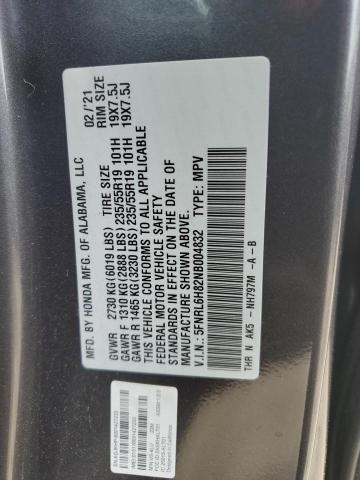 5FNRL6H82NB004832 - 2022 HONDA ODYSSEY TOURING GRAY photo 13