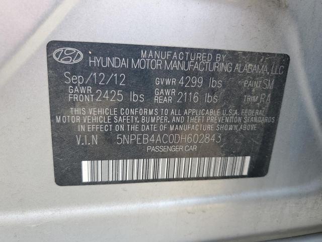 5NPEB4AC0DH602843 - 2013 HYUNDAI SONATA GLS SILVER photo 12