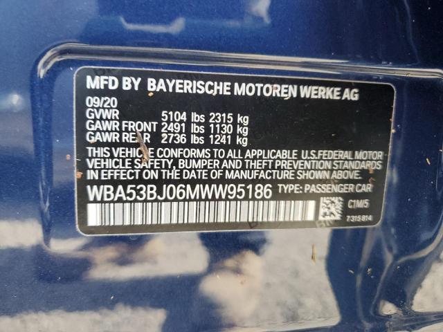 WBA53BJ06MWW95186 - 2021 BMW 540 I BLUE photo 13
