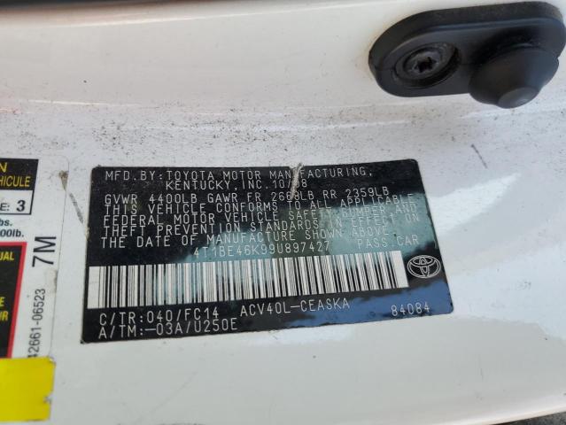 4T1BE46K99U897427 - 2009 TOYOTA CAMRY BASE WHITE photo 12