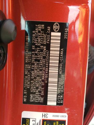 4T1BE46K48U250447 - 2008 TOYOTA CAMRY CE RED photo 12