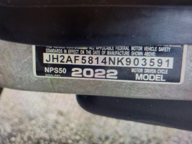 JH2AF5814NK903591 - 2022 HONDA NPS50 GRAY photo 10