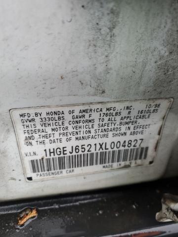 1HGEJ6521XL004827 - 1999 HONDA CIVIC DX WHITE photo 12