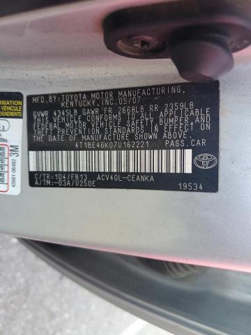 4T1BE46K07U162221 - 2007 TOYOTA CAMRY CE SILVER photo 12