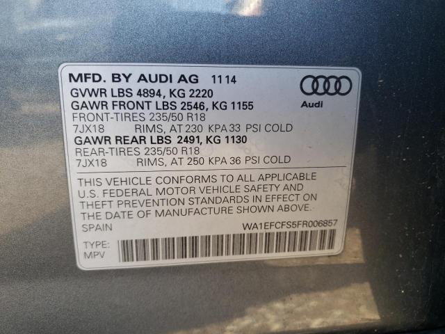 WA1EFCFS5FR006857 - 2015 AUDI Q3 PREMIUM PLUS GRAY photo 12