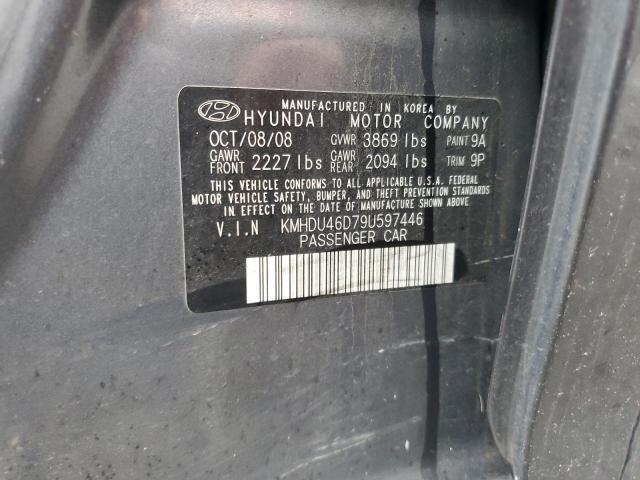 KMHDU46D79U597446 - 2009 HYUNDAI ELANTRA GLS GRAY photo 12