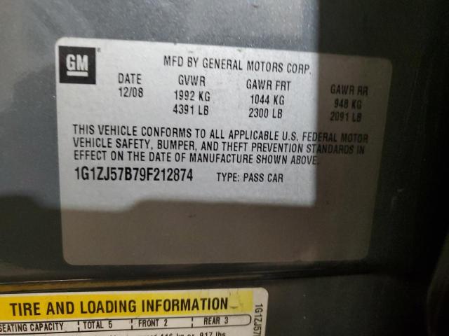 1G1ZJ57B79F212874 - 2009 CHEVROLET MALIBU 2LT GRAY photo 12