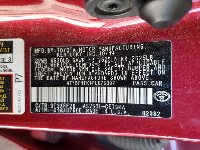 4T1BF1FK4FU875097 - 2015 TOYOTA CAMRY LE RED photo 12