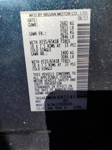 5N1AR2MM2DC687145 - 2013 NISSAN PATHFINDER S BLUE photo 13