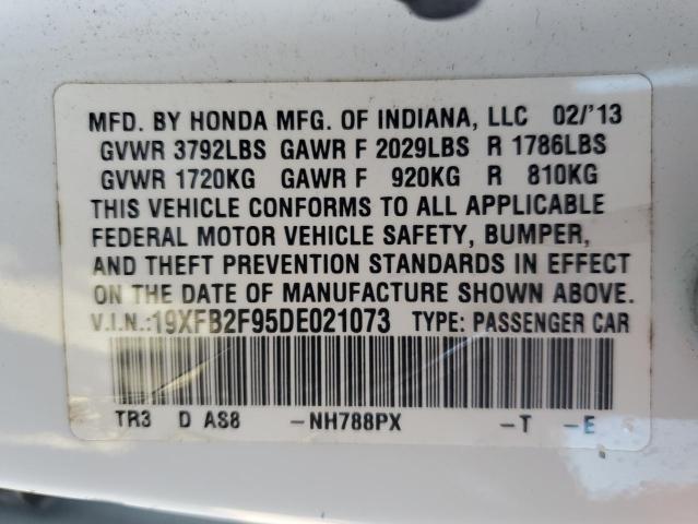 19XFB2F95DE021073 - 2013 HONDA CIVIC EXL თეთრი ფოტო 12
