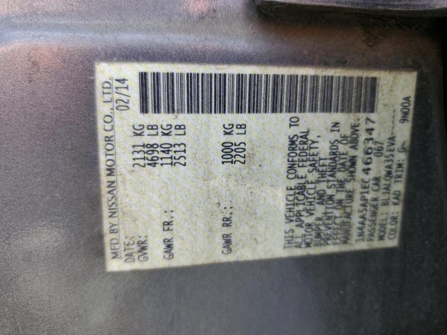 1N4AA5AP1EC466347 - 2014 NISSAN MAXIMA S GRAY photo 12