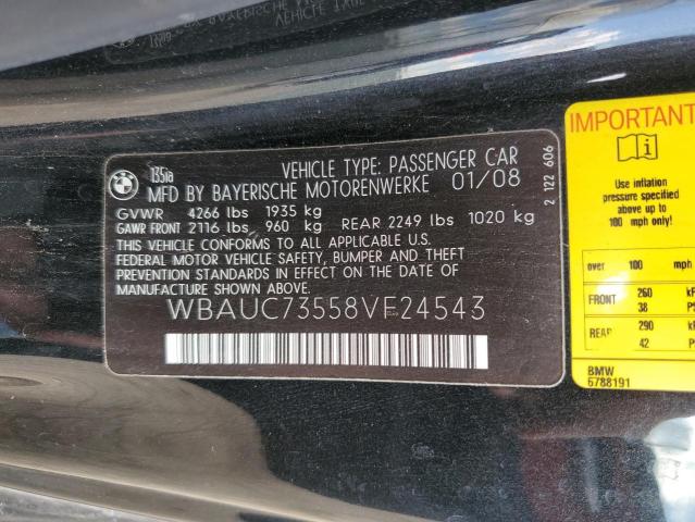 WBAUC73558VF24543 - 2008 BMW 135 I BLACK photo 12