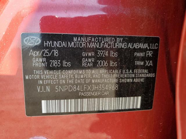 5NPD84LFXJH354968 - 2018 HYUNDAI ELANTRA SEL RED photo 13