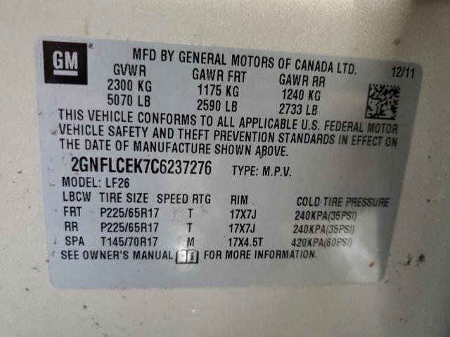 2GNFLCEK7C6237276 - 2012 CHEVROLET EQUINOX LS CREAM photo 12