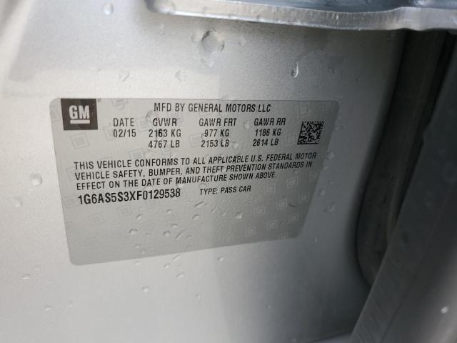 1G6AS5S3XF0129538 - 2015 CADILLAC CTS PERFORMANCE COLLECTION Сріблястий фото 12