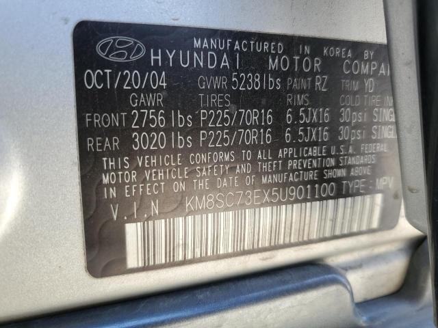 KM8SC73EX5U901100 - 2005 HYUNDAI SANTA FE GLS SILVER photo 12