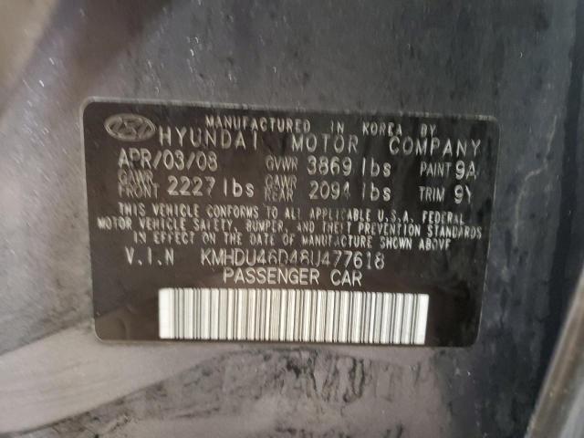 KMHDU46D48U477618 - 2008 HYUNDAI ELANTRA GLS GRAY photo 12