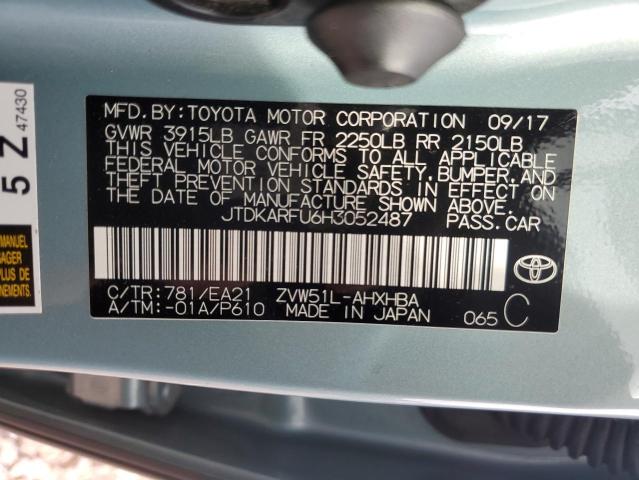 JTDKARFU6H3052487 - 2017 TOYOTA PRIUS BLUE photo 12