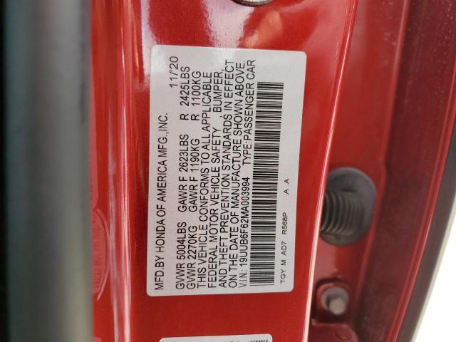 19UUB6F62MA003994 - 2021 ACURA TLX ADVANCE RED photo 12