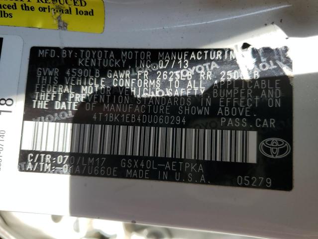 4T1BK1EB4DU060294 - 2013 TOYOTA AVALON BASE 白色 照片 12