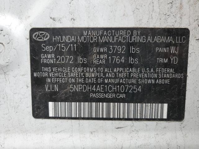 5NPDH4AE1CH107254 - 2012 HYUNDAI ELANTRA GLS WHITE photo 12