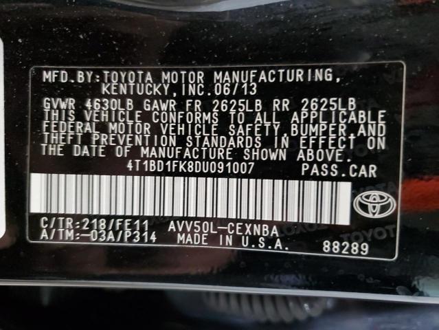 4T1BD1FK8DU091007 - 2013 TOYOTA CAMRY HYBRID BLACK photo 12