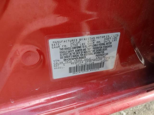 3N1CN7AP4DL855623 - 2013 NISSAN VERSA S RED photo 13