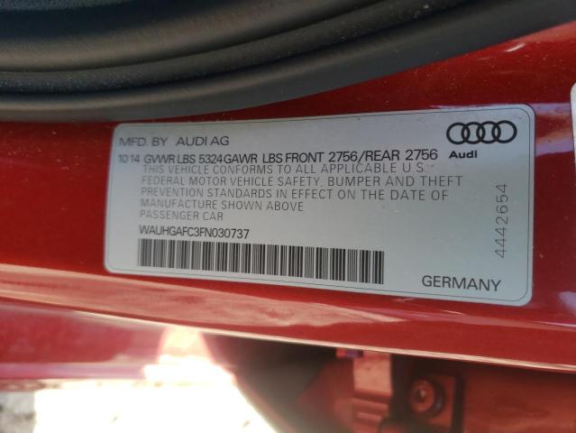 WAUHGAFC3FN030737 - 2015 AUDI A6 PRESTIGE წითელი ფოტო 13