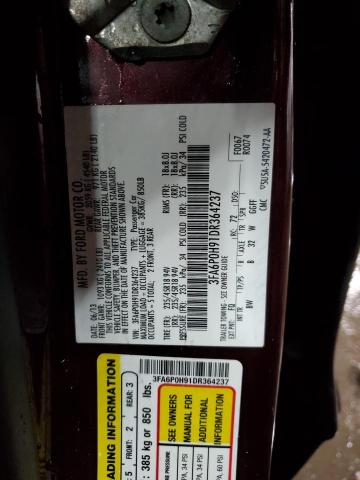 3FA6P0H91DR364237 - 2013 FORD FUSION SE MAROON photo 12