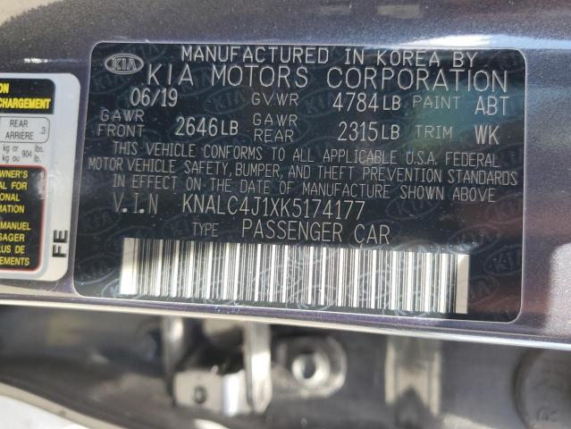 KNALC4J1XK5174177 - 2019 KIA CADENZA LUXURY GRAY photo 12