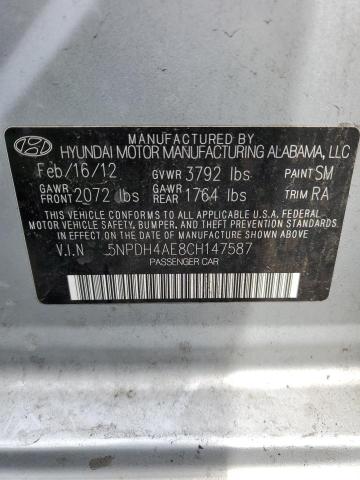 5NPDH4AE8CH147587 - 2012 HYUNDAI ELANTRA GLS SILVER photo 12