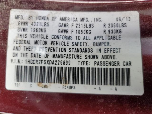 1HGCR2F5XDA229899 - 2013 HONDA ACCORD SPORT BURGUNDY photo 13