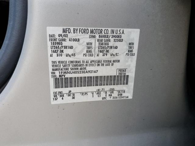 1FMNU40S23EA92167 - 2003 FORD EXCURSION XLT SILVER photo 13