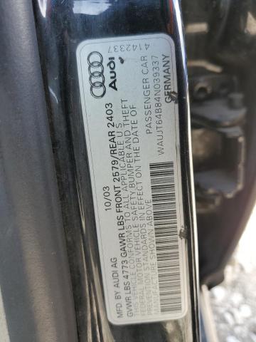 WAUJT64B84N039337 - 2004 AUDI A6 3 BLACK photo 12