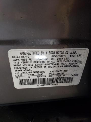 JN1AJ0HR3AM753880 - 2010 INFINITI EX35 BASE Մոխրագույն լուսանկար 12