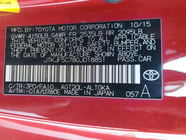 JTKJF5C78GJ018851 - 2016 TOYOTA SCION TC RED photo 12