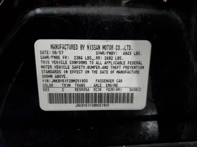 JNKBV61F28M251900 - 2008 INFINITI G35 BLACK photo 12