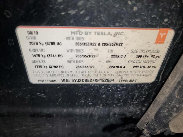 5YJXCBE27KF192064 - 2019 TESLA MODEL X Noir photo 14
