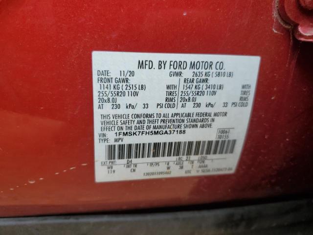 1FMSK7FH5MGA37188 - 2021 FORD EXPLORER LIMITED RED photo 14